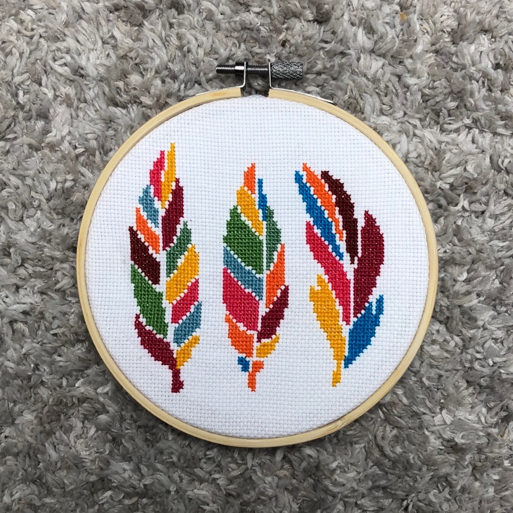 Handmade Three feathers cross stitch - Picture 1 of 4